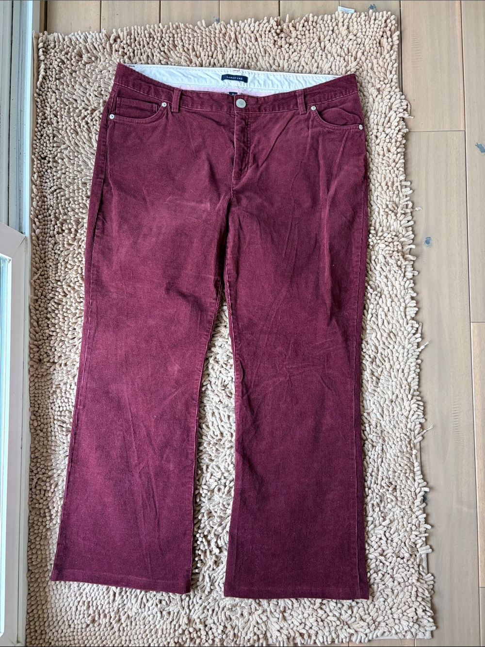 Lands' End Corduroy Boot Cut Pants in Deep Burgundy